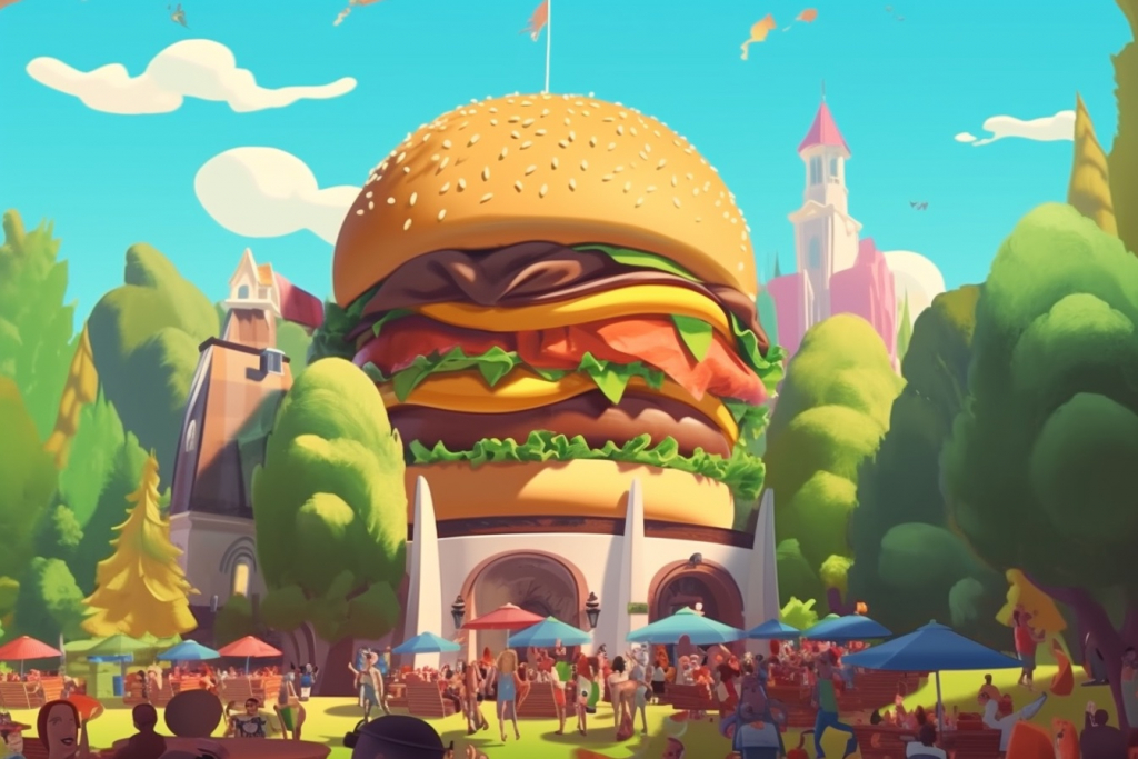 A big hamburger in a food festival.