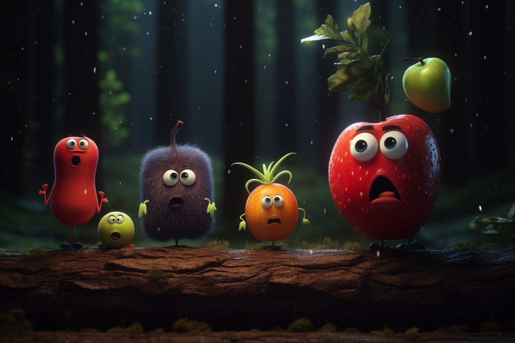 Cartoon frowny fruits.