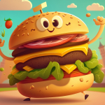 A happy dancing cartoon hamburger.