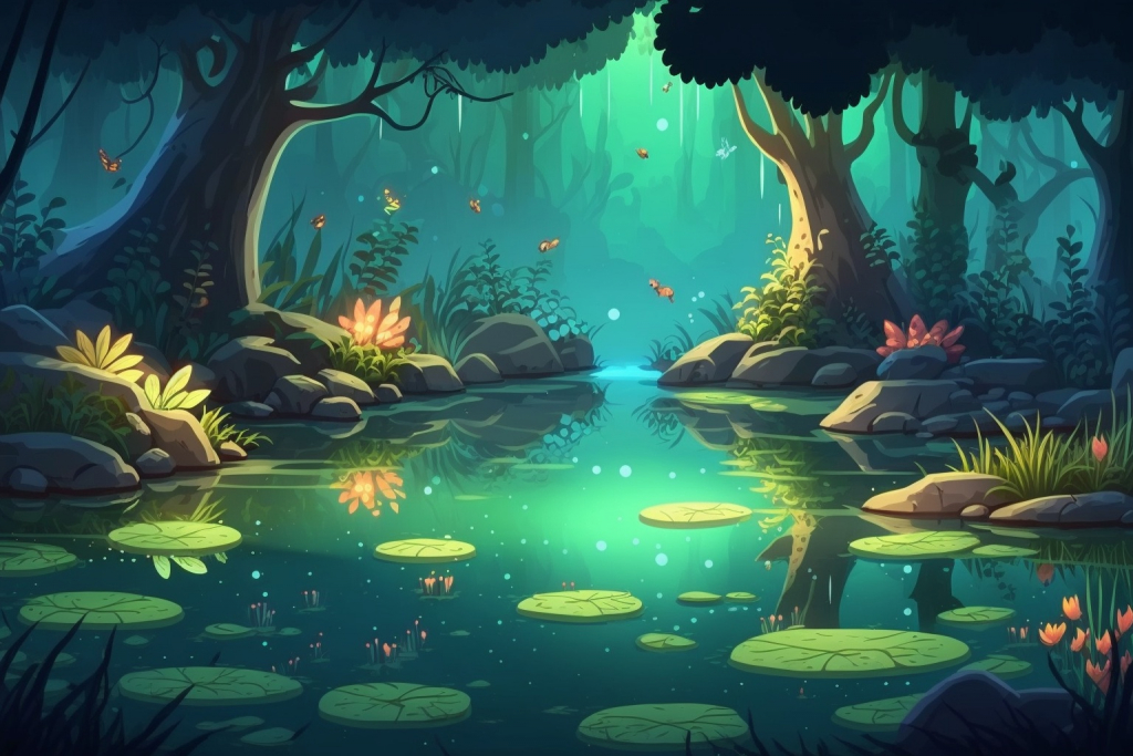 A magical cartoon pond.