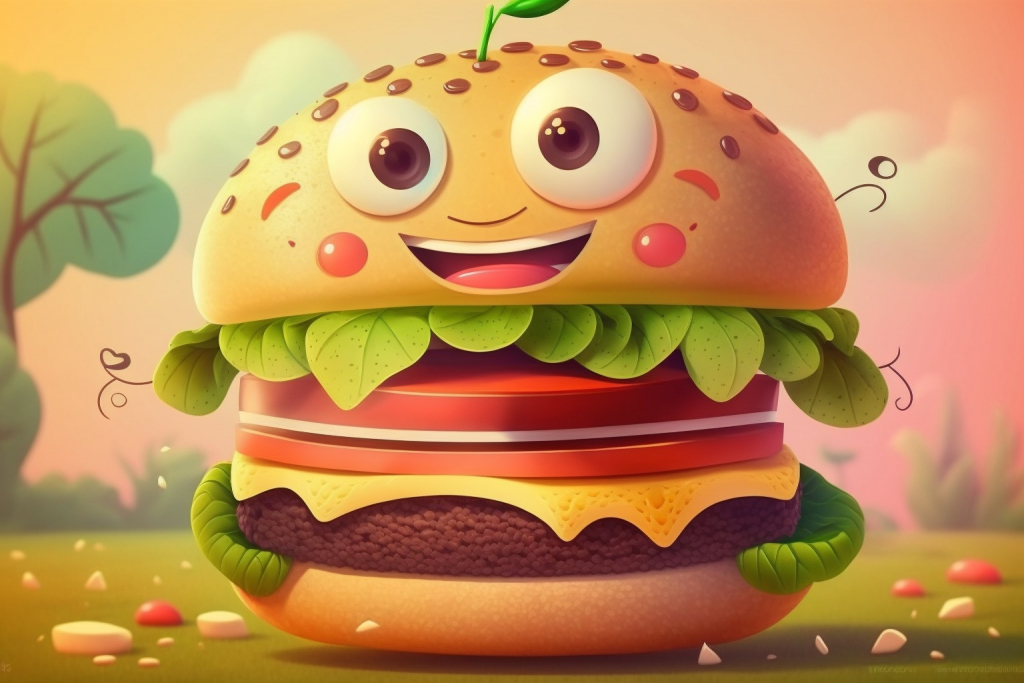 A happy cartoon Mr. Hamburger.