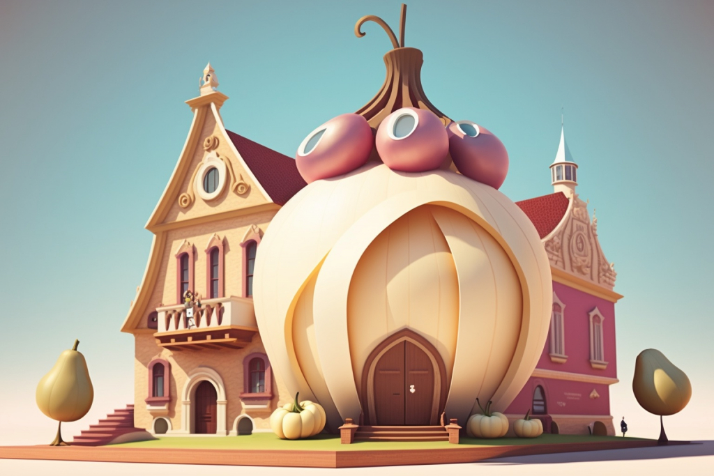 A cartoon onion opera house.
