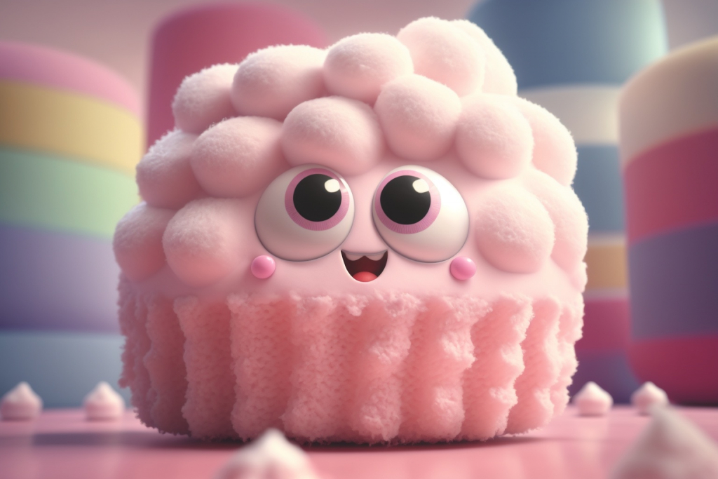 A fluffy pink cartoon marshmallow.