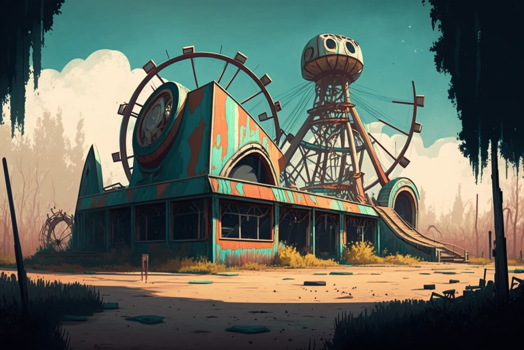 Cartoon abandoned amusement park.