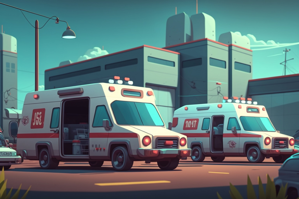 Ambulances in front of a building.