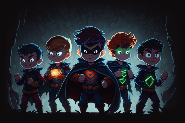 Five young superhero boys.
