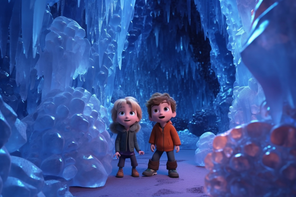 Children in an ice cave.