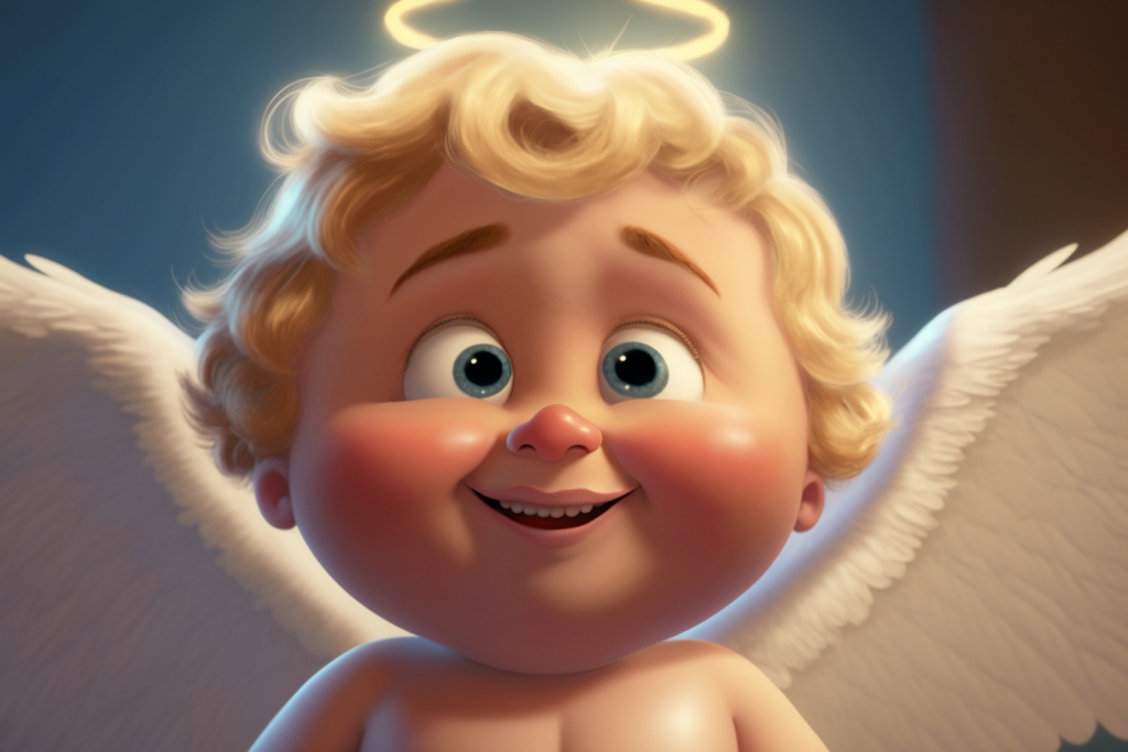 A cute chubby cartoon angel Nimbus.