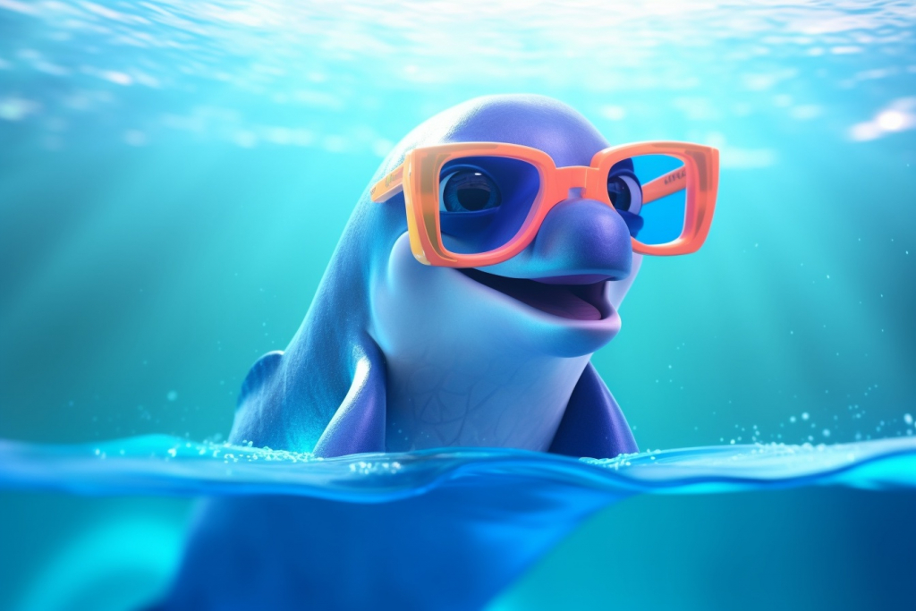 A cartoon dolphin with sunglasses.