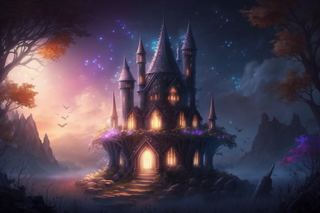 A beautiful castle in a magical kingdom.