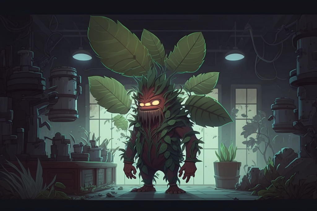 A big plant monster in a laboratory.