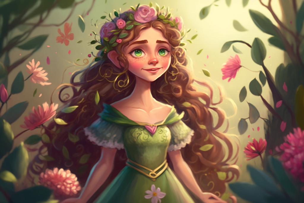 Cartoon princess representing the spring season.