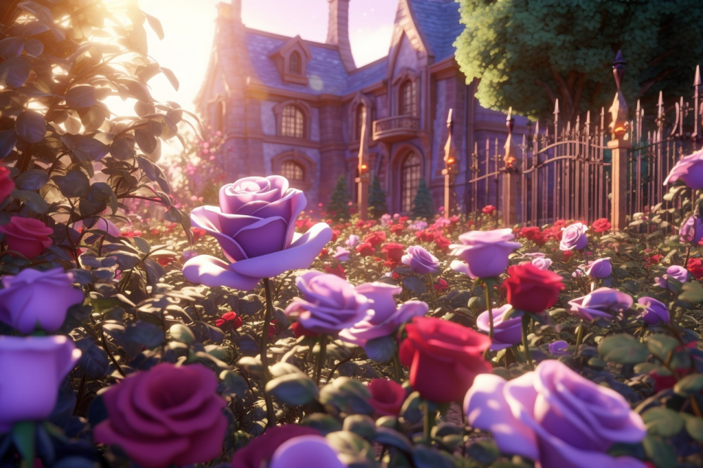 Purple roses in a royal garden.