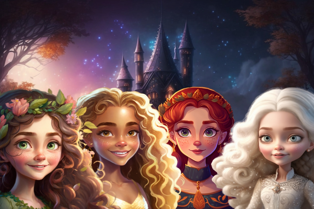 Cartoon seasonal princesses.