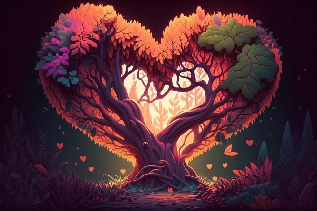 A magical tree in the shape of a heart called Heart of Wonder.