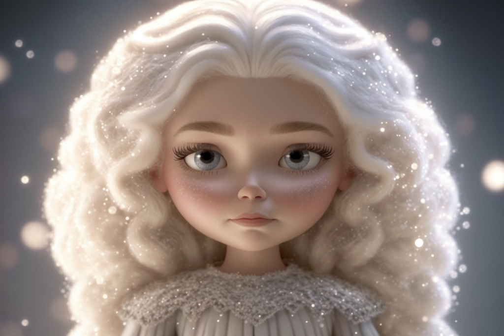 Winter princess Crystal with shimmering silver hair.