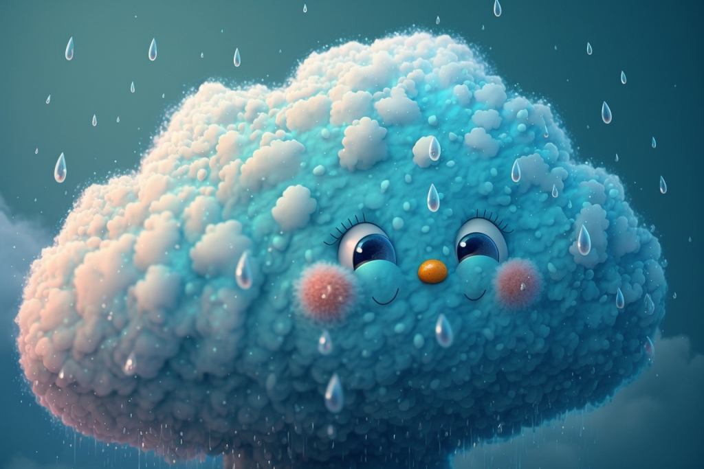 Cartoon blue cloud Drizzle with small raindrops.