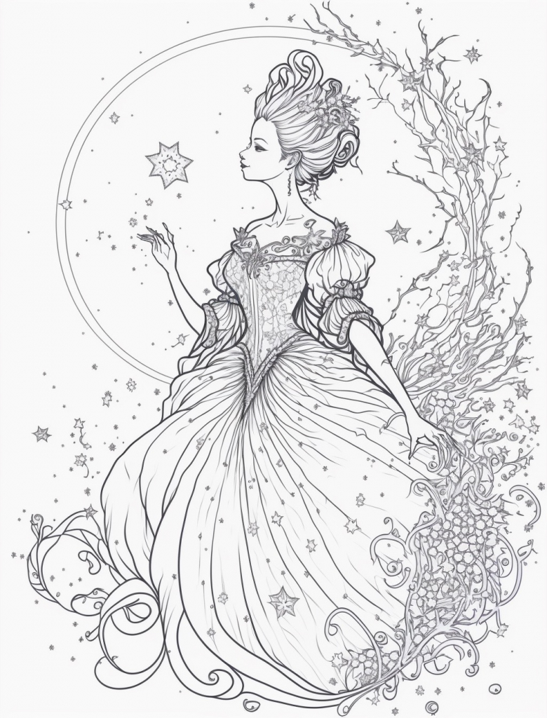 A coloring page of a fairy godmother.