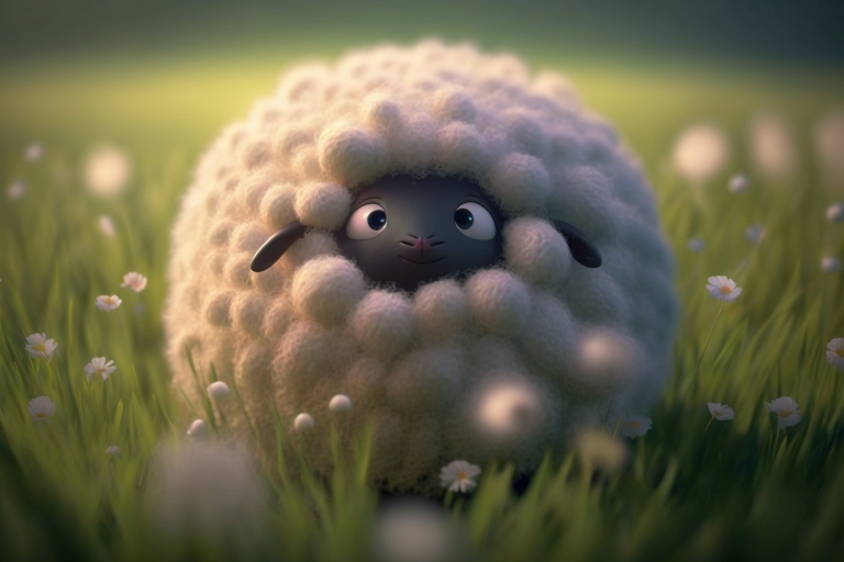 A cute cartoon fluffy white sheep.