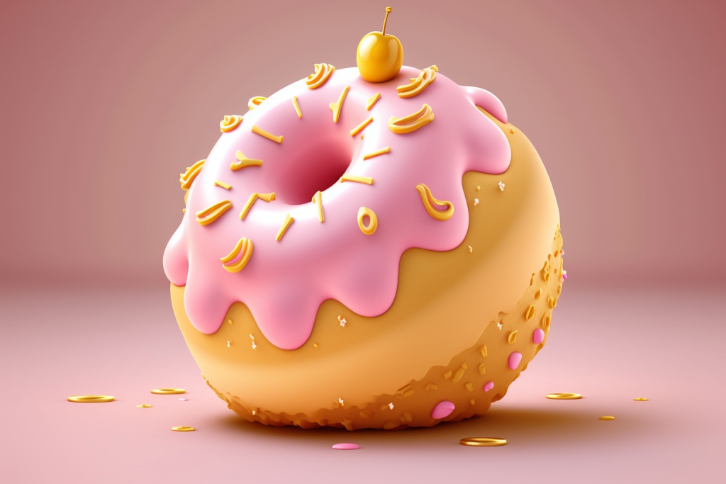 A pink glazed donut.