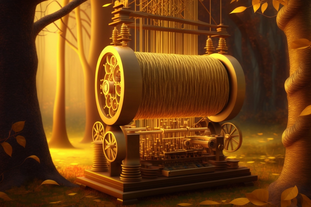 A magical golden loom with golden yarn.