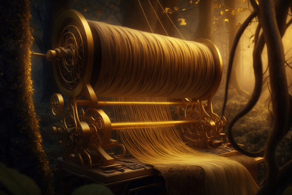 Golden yarn on a magical weaving loom.