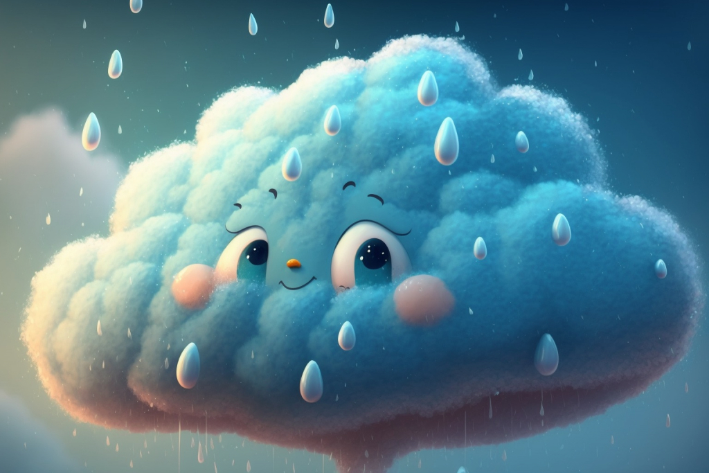 Happy blue cloud Drizzle with small raindrops.