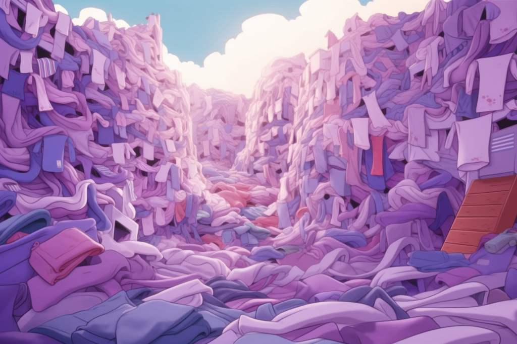 A maze made out of purple laundry.