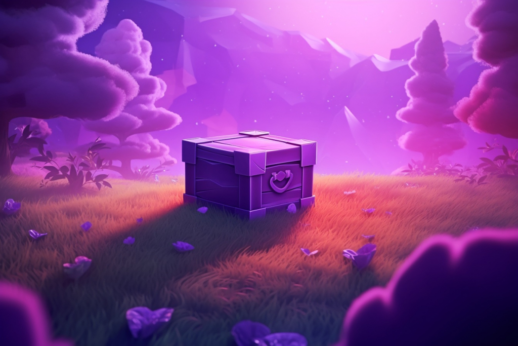 A lost and found box in a purple laundry land.