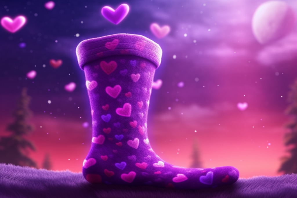 A purple lost sock with cute little hearts.
