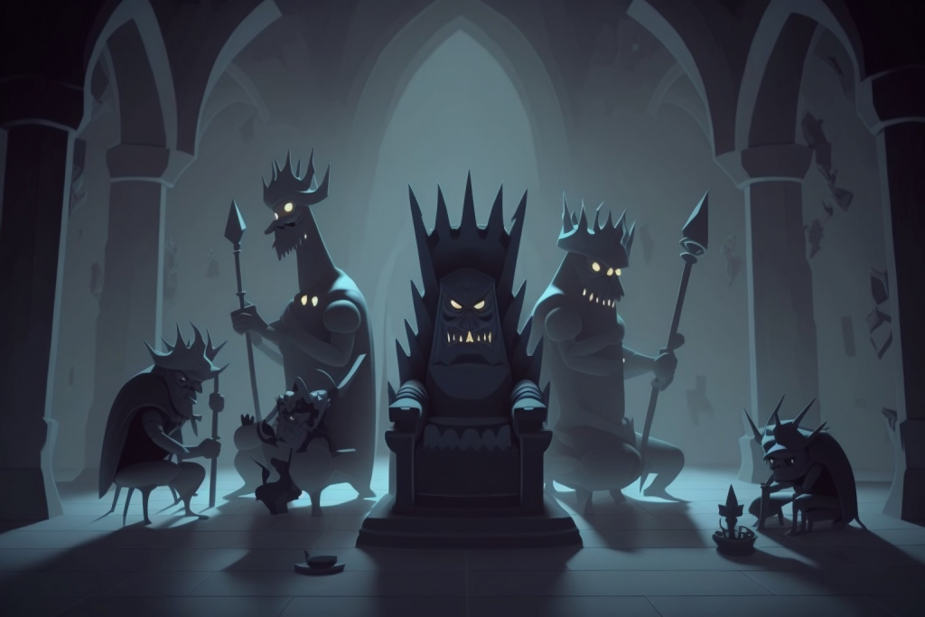 Dark shadowy creatures in a dark castle.