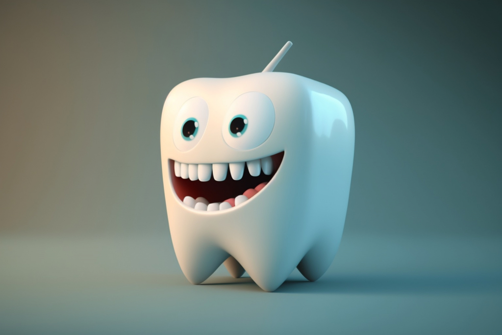 Cartoon shiny white tooth.