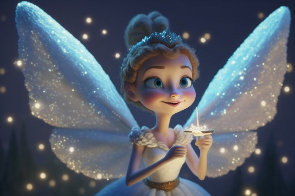 A beautiful cartoon tooth fairy.