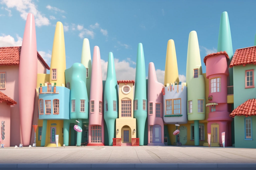 Toothopolis with buildings shaped like toothbrushes.