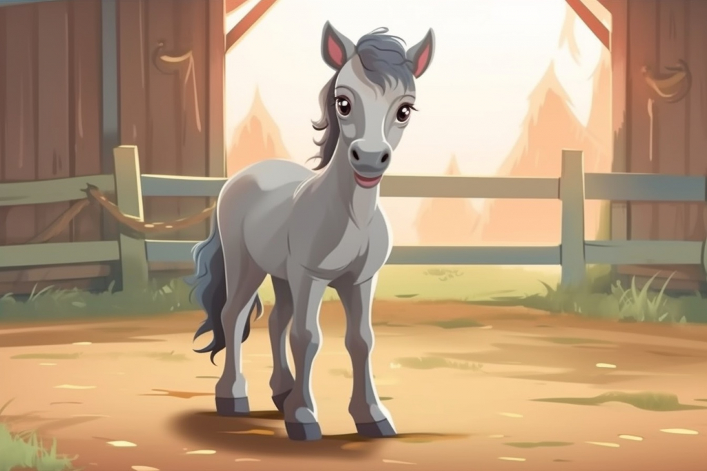 Cartoon cute grey foal.