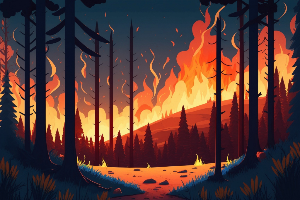 Cartoon forest in fire.