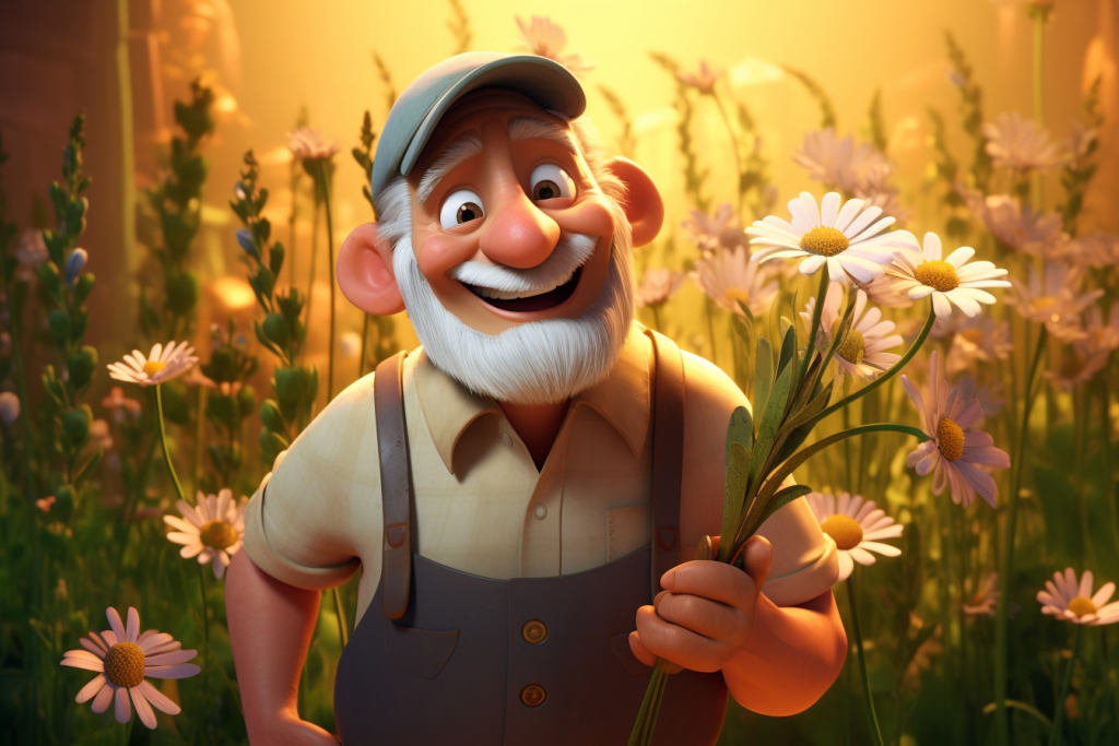 Cartoon lovely gardener bob in the field.