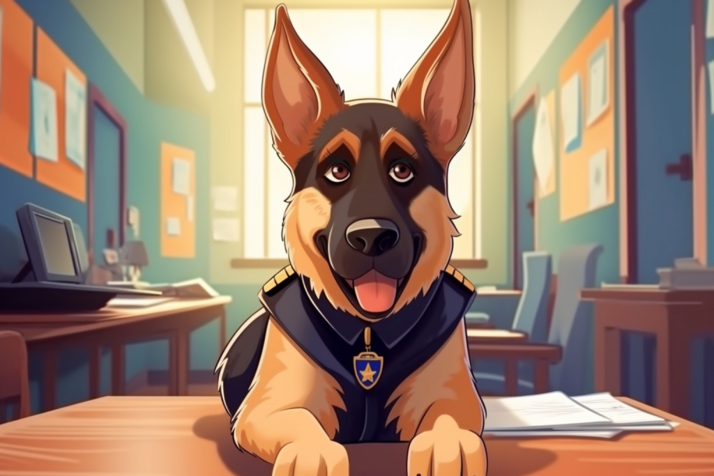 Girl cartoon german shepard as a police dog.