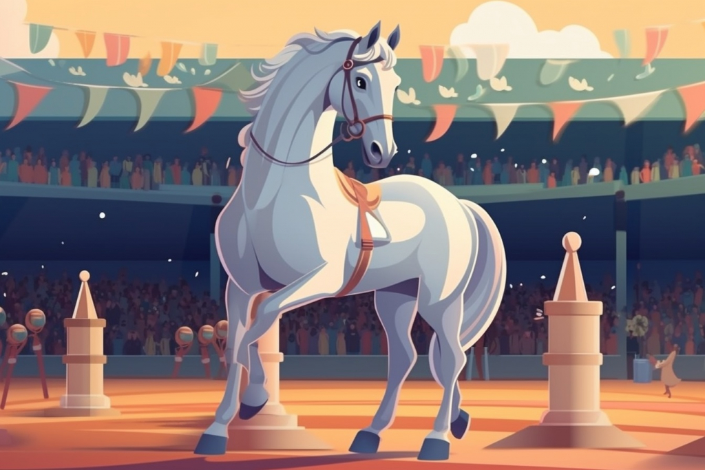 Cartoon grey horse at the competition.