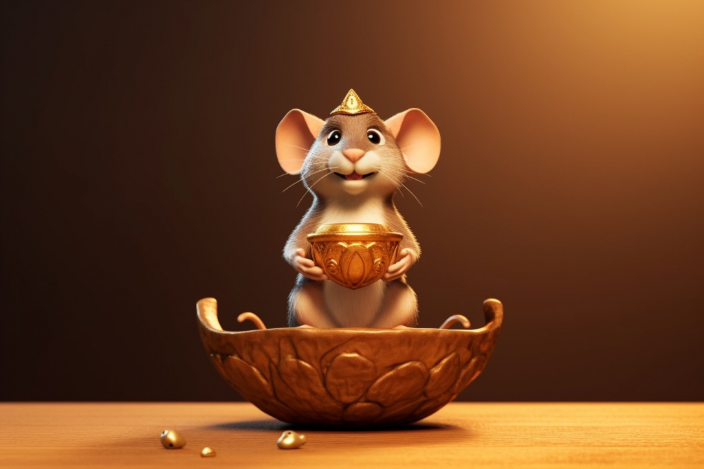 Cartoon mouse king in the nut.