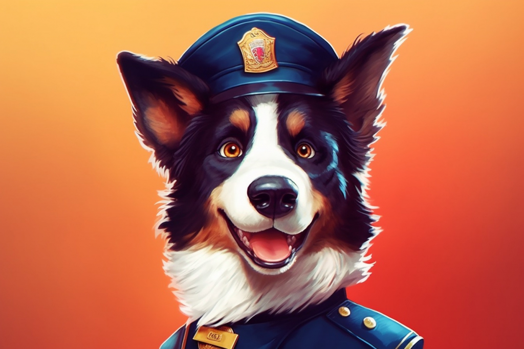 Cartoon old police border collie.