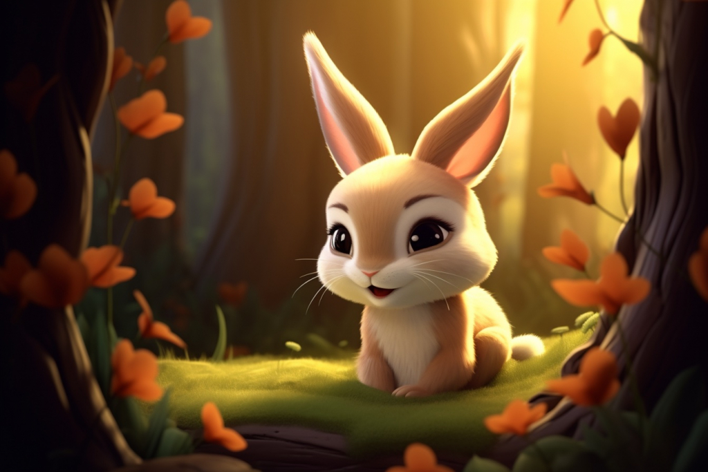 Cartoon bunny in the forest.
