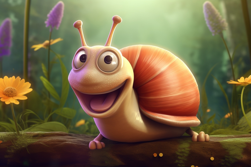 Cartoon snail in the forest.