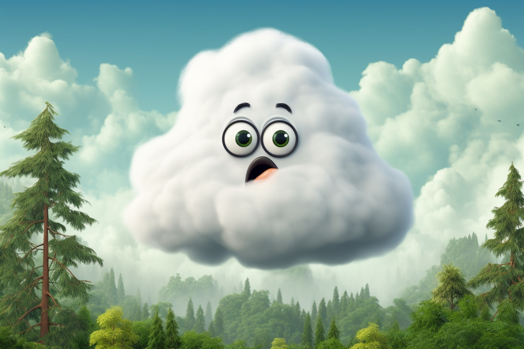 Cartoon white cloud with confused face expression.
