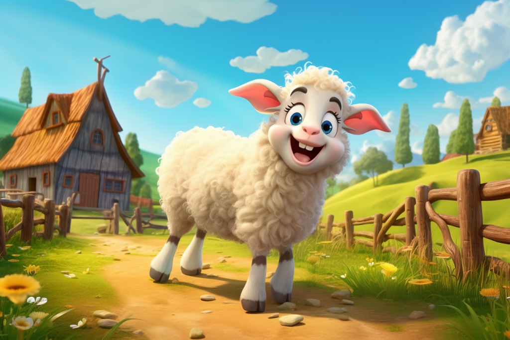 Cartoon cute sheep in the farm.