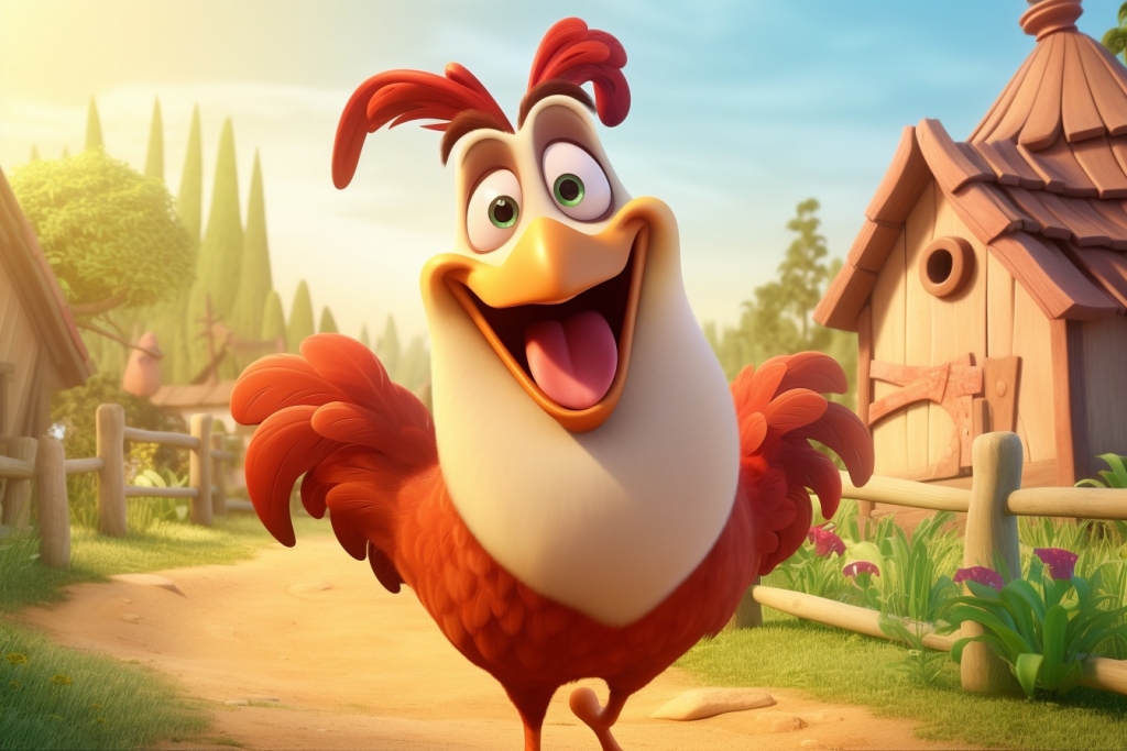 Cartoon happy rooster in the farm.