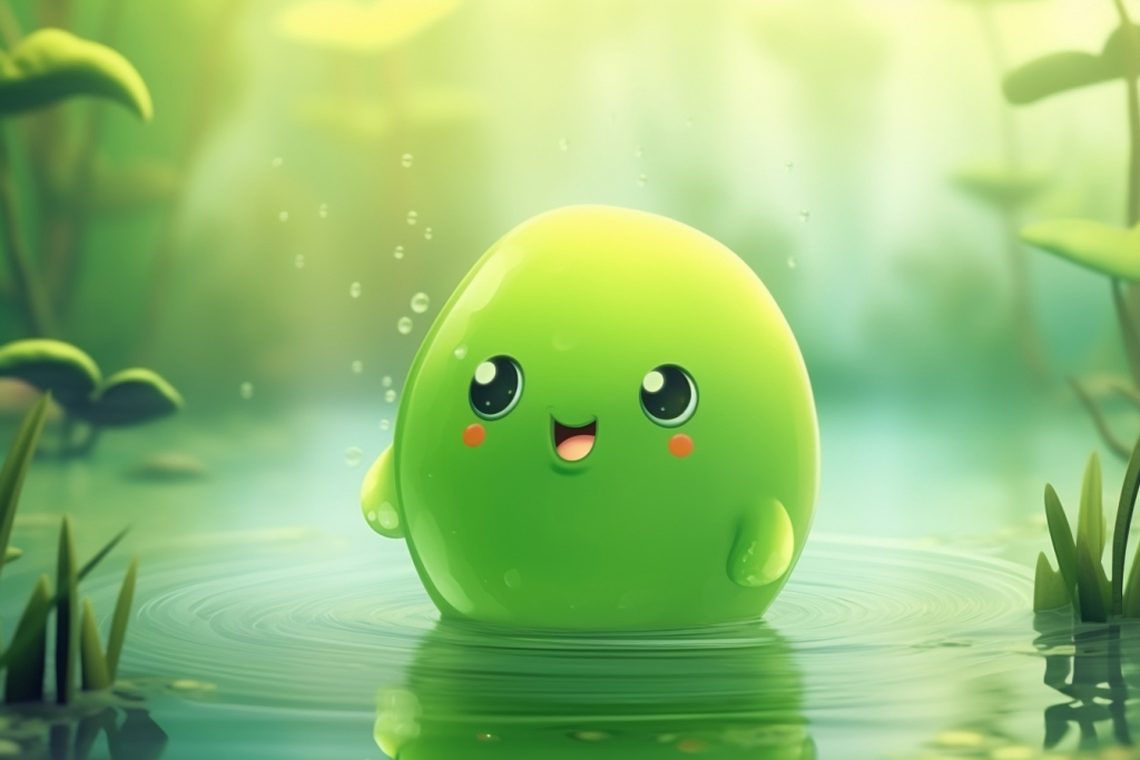 Green blob in the lake.