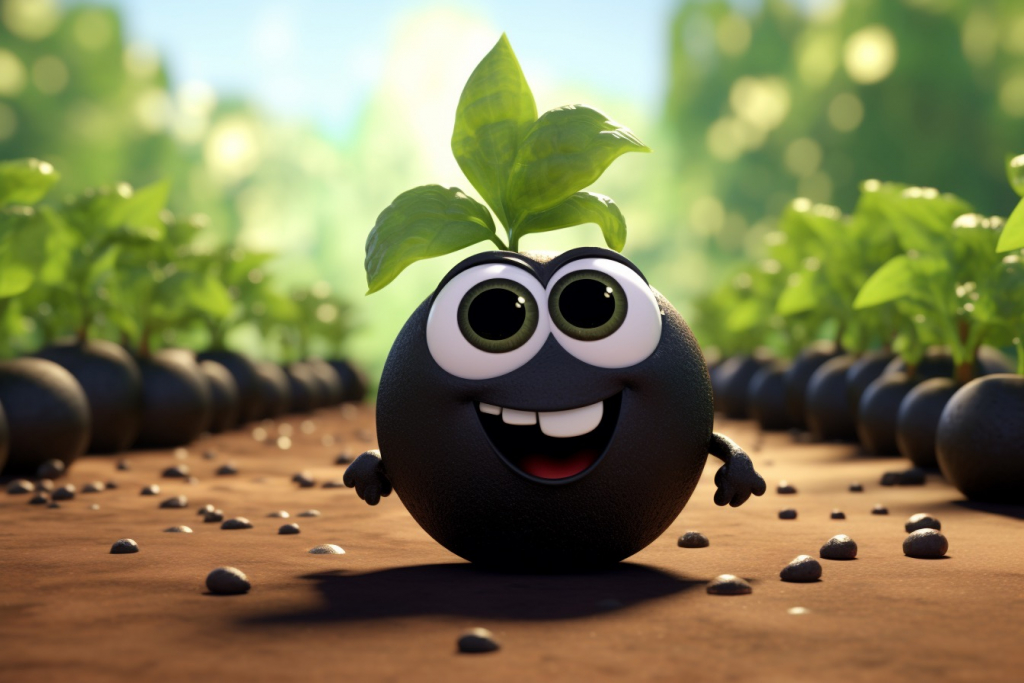 Happy cute black seed in the middle of a farm.