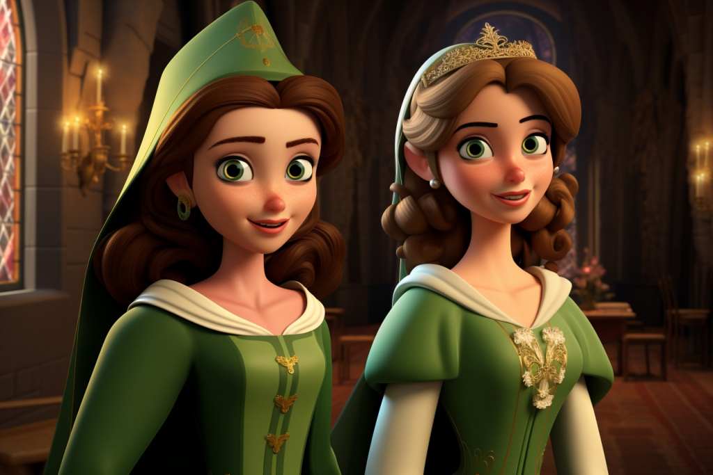 Maids in a castle with green eyes.