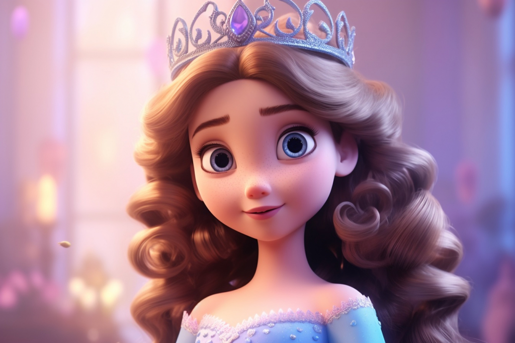 Princess with big blue eyes and white crown.
